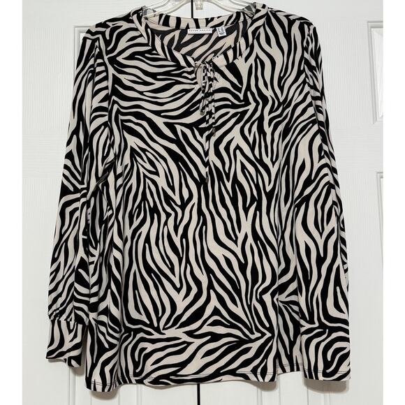 Susan Graver Liquid Knit Zebra Print Top, Size 2XL - Picture 1 of 6